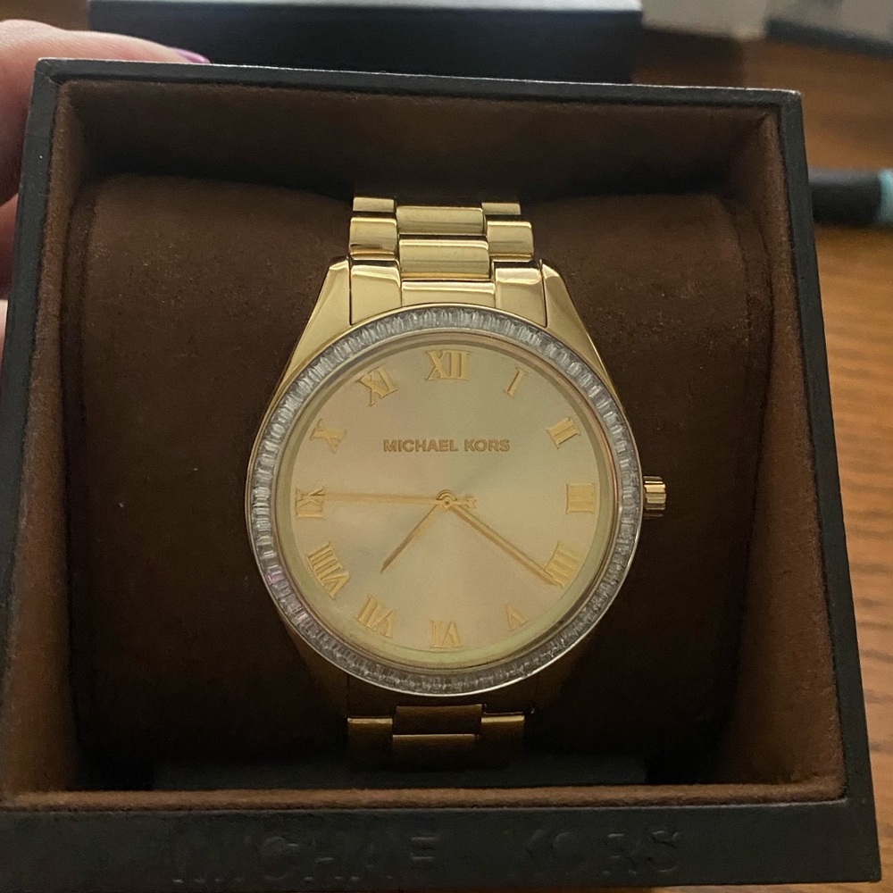 Michael Kors Gold-Tone Watch with Crystal Bezel